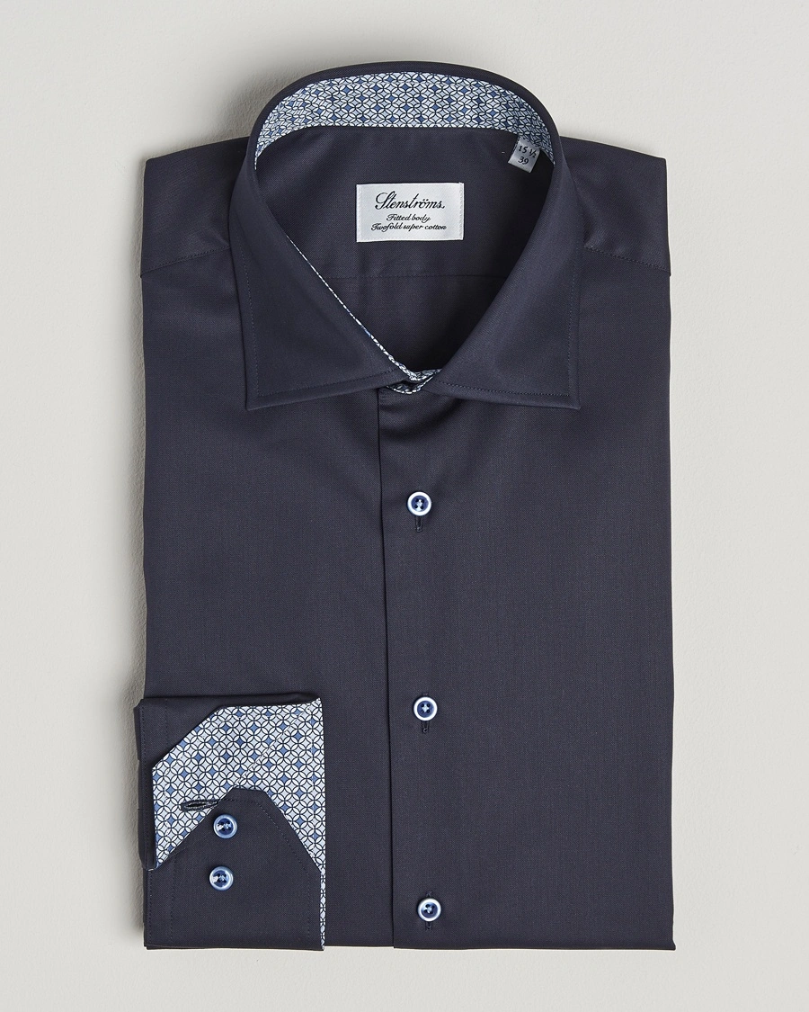 Herr | Formella | Stenströms | Fitted Body Contrast Cotton Twill Shirt Navy