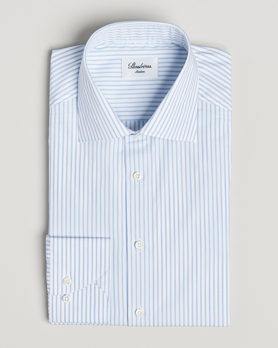 Herr | Formella | Stenströms | Slimline Striped Poplin Shirt White/Blue