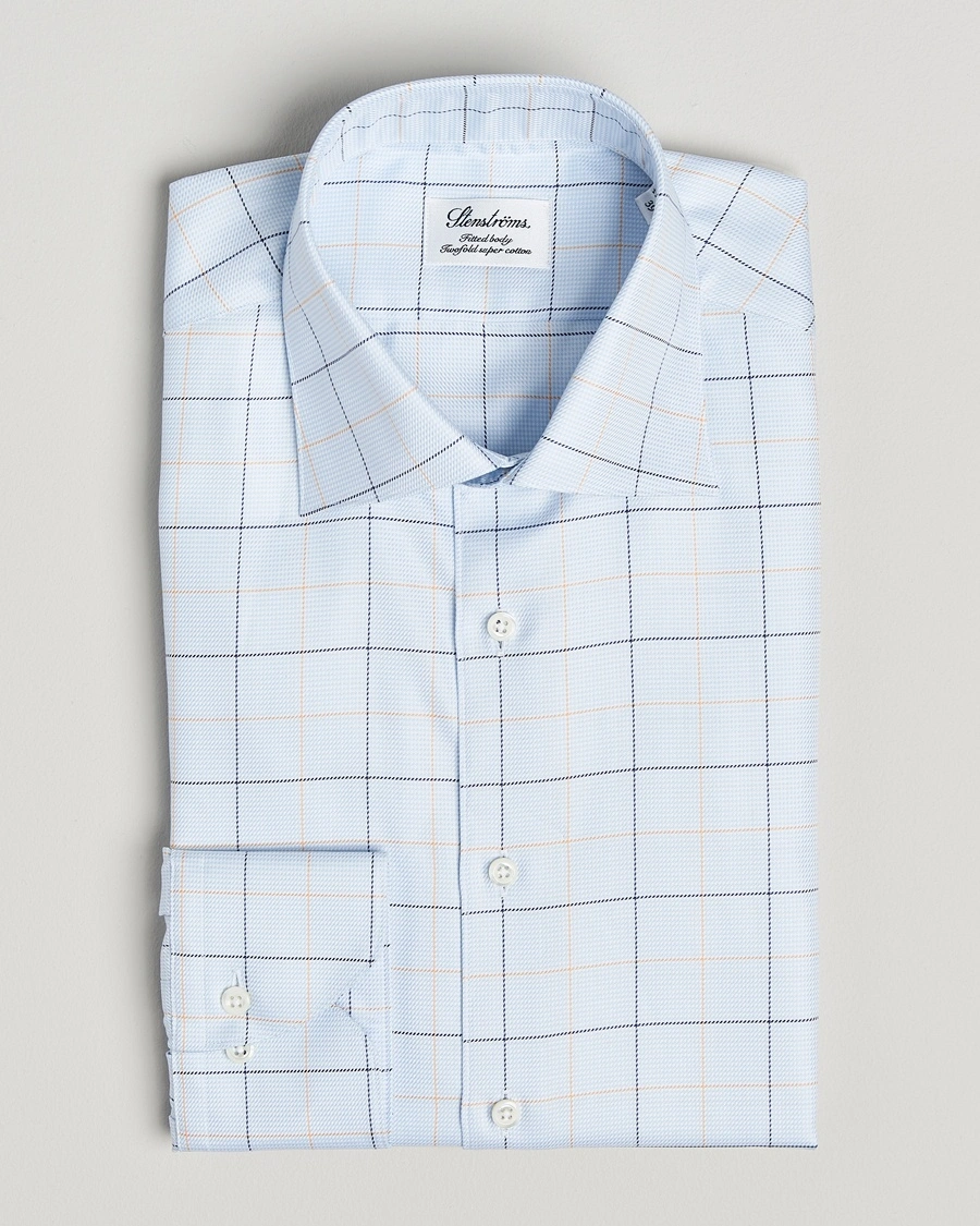 Herr | | Stenströms | Fitted Body Checked Houndstooth Shirt Blue