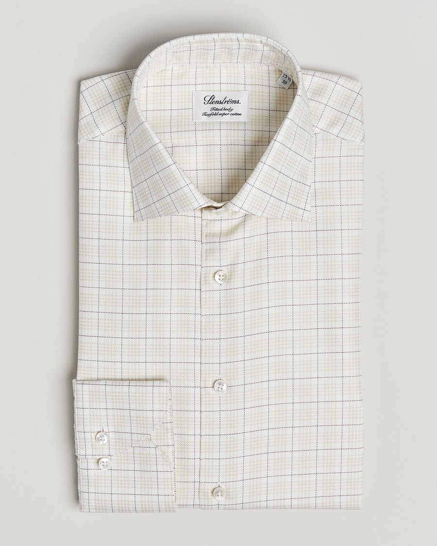 Herr | | Stenströms | Fitted Body Checked Shirt Beige