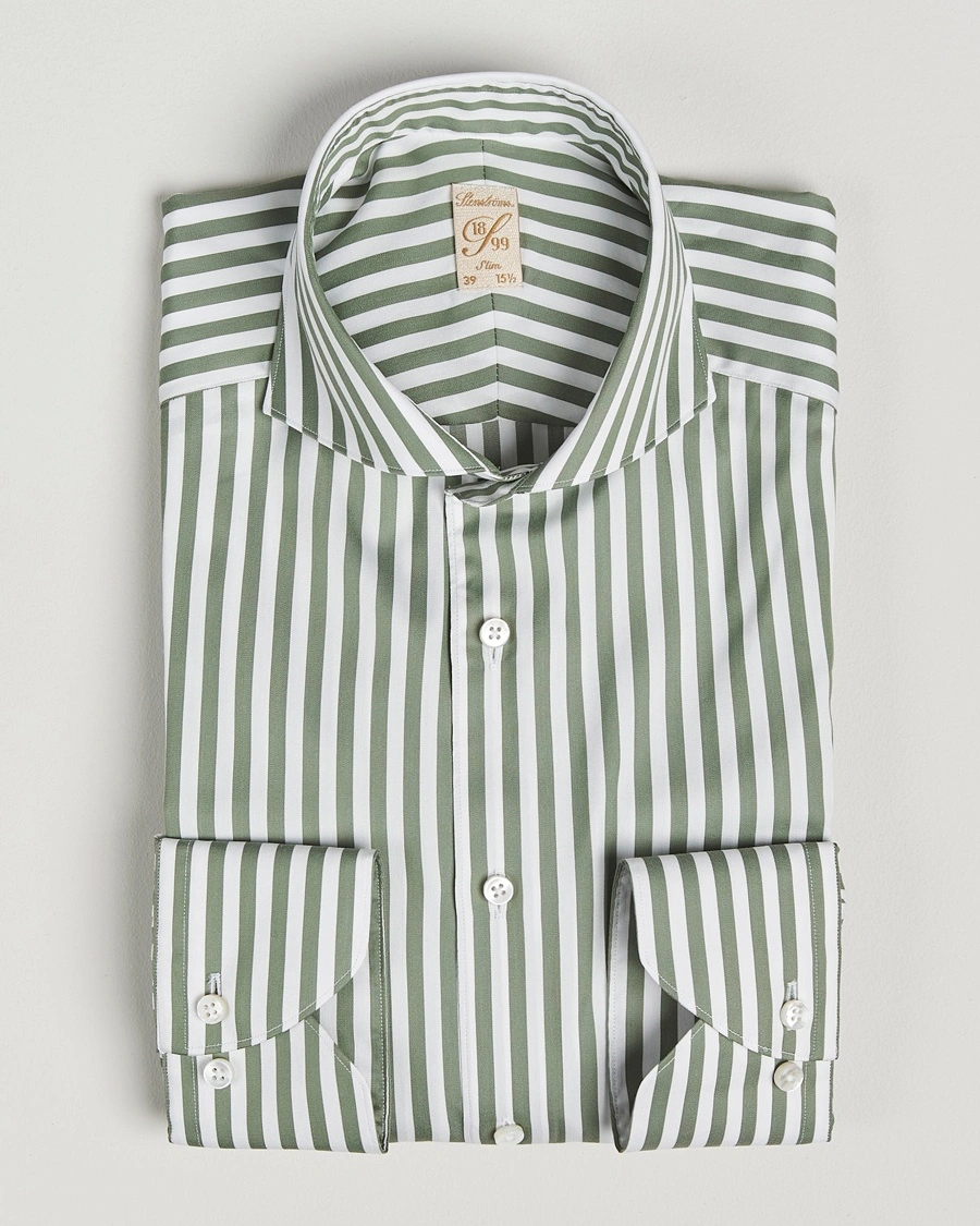 Herr | Formella | Stenströms | 1899 Slimline Striped Cotton/Silk Shirt Green