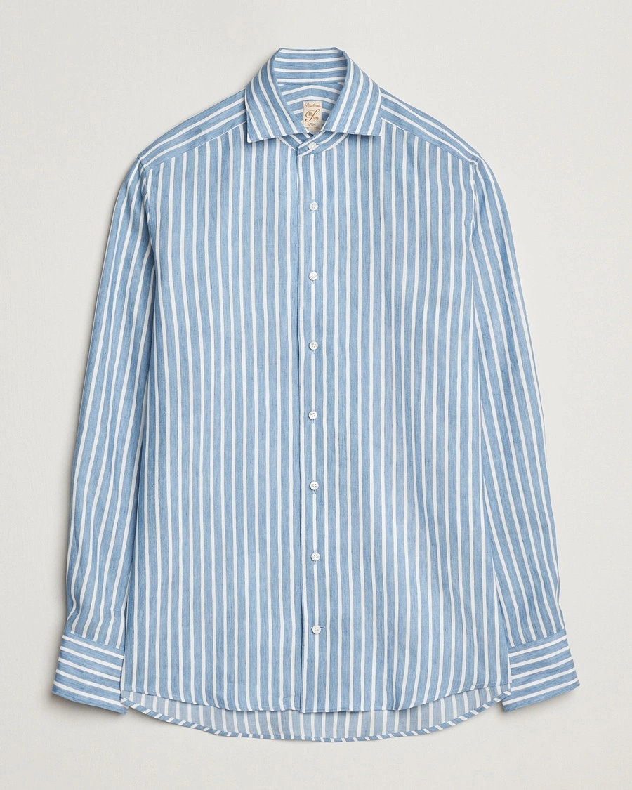 Herr | Formella | Stenströms | 1899 Slimline Striped Linen/Lyocell Shirt Blue