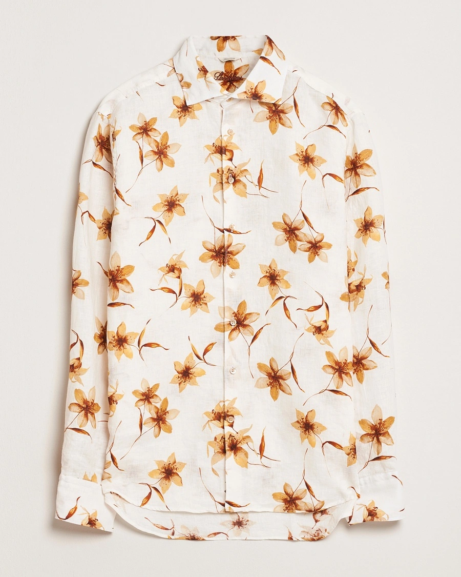 Herr | Linneavdelningen | Stenströms | Fitted Body Flower Printed Linen Shirt White