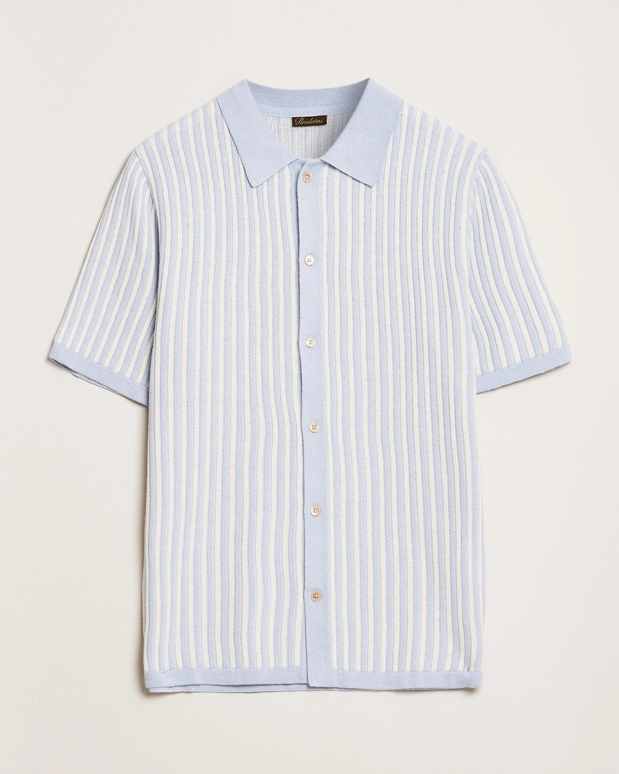 Herr | Casual | Stenströms | Knitted Buttonthru Polo Shirt White/Blue