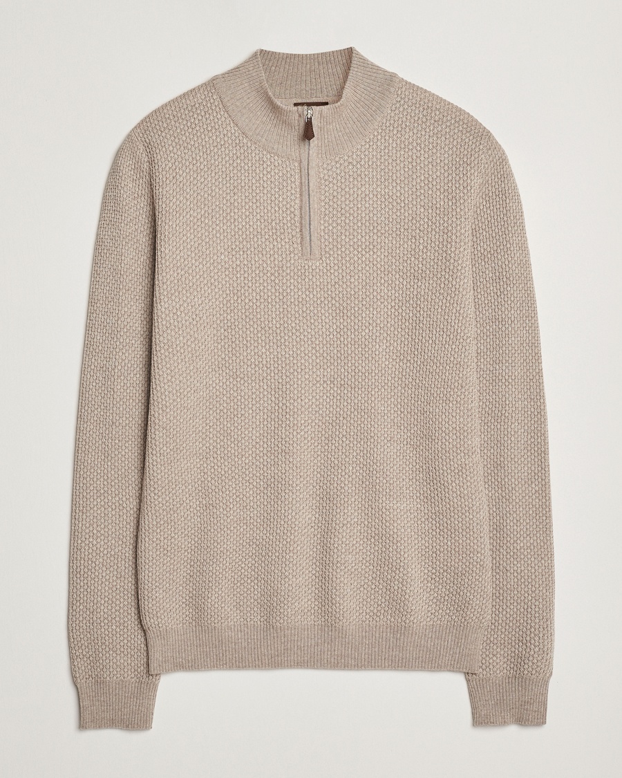 Herr | Half-zip | Stenströms | Knitted Textured Half-Zip Beige