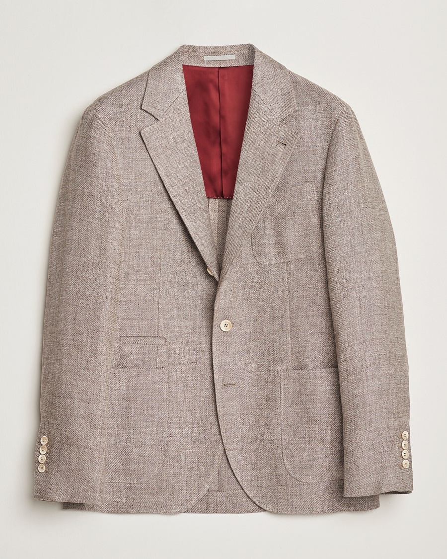 Herr | Linnekavajer | Brunello Cucinelli | Single Breasted Linen Blend Twill Blazer Beige