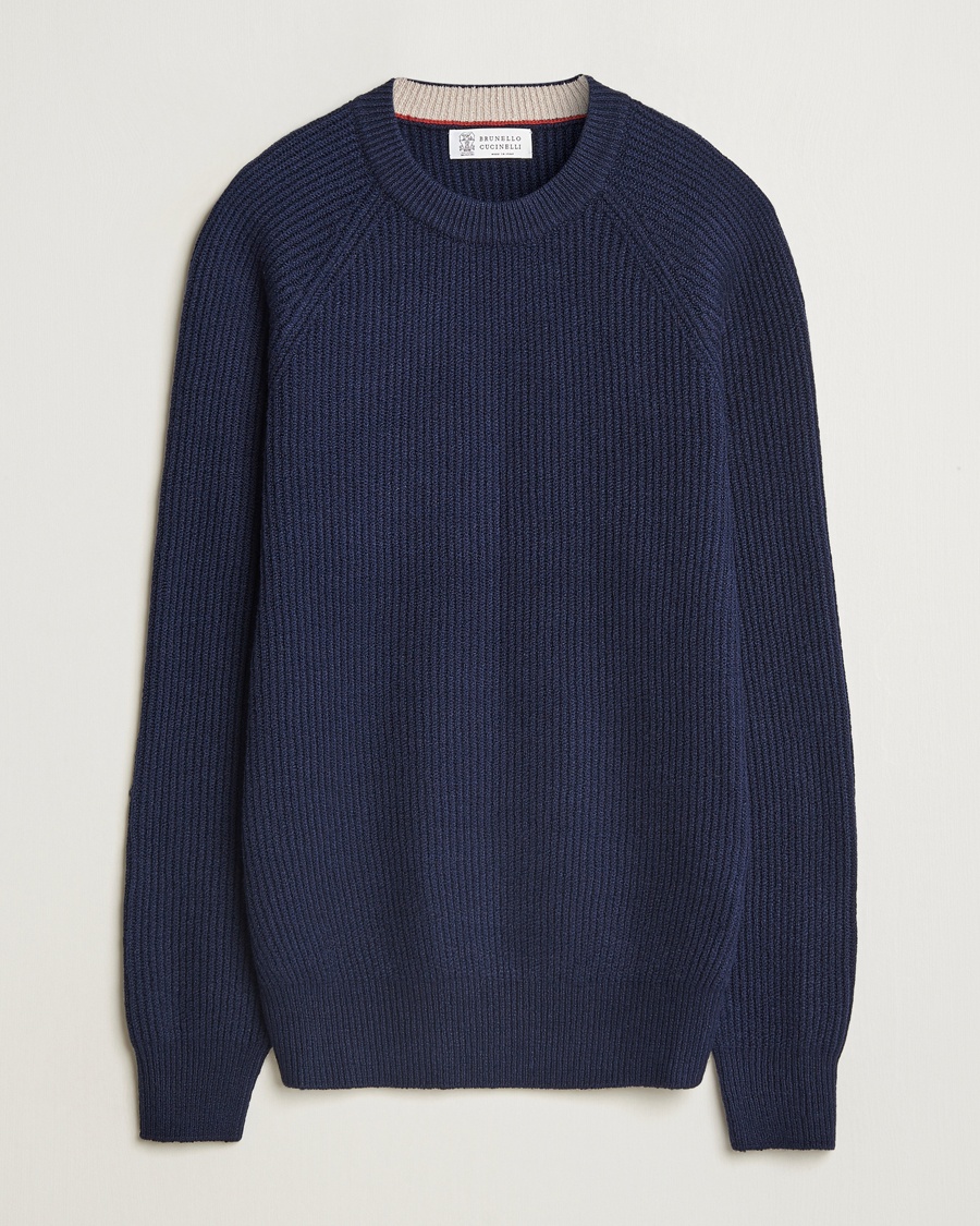 Herr | Pullover rundhals | Brunello Cucinelli | Heavy Rib Stitch Crew Neck Navy