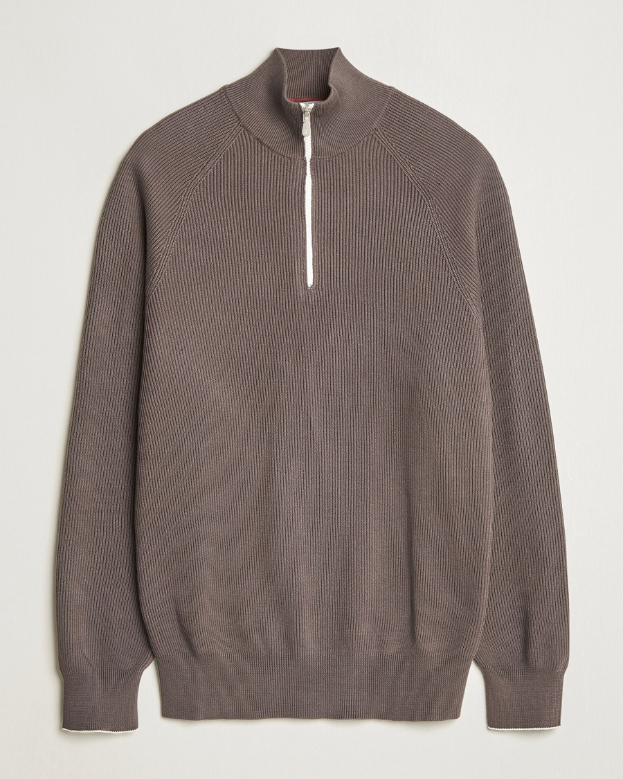 Herr | Tröjor | Brunello Cucinelli | Cotton Rib Half Zip Dark Brown