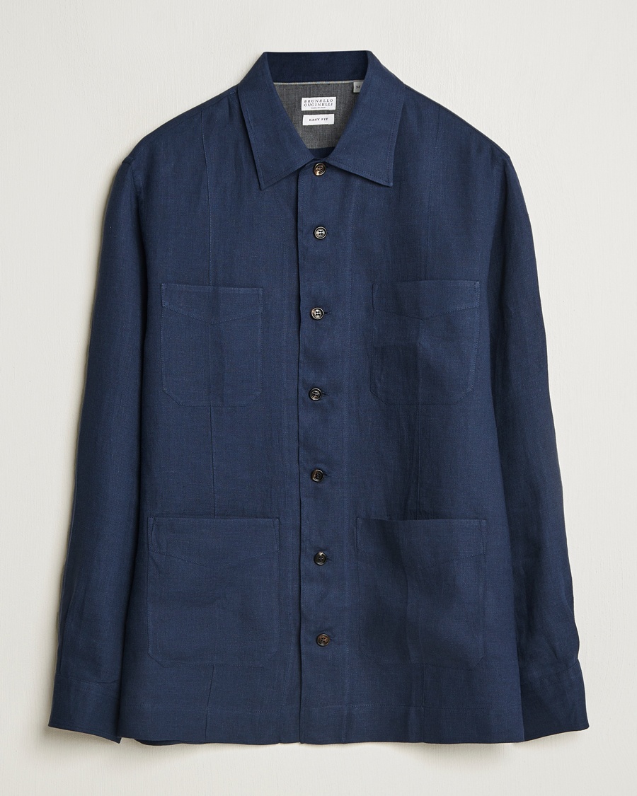 Herr | Overshirts | Brunello Cucinelli | Cuban Linen Shirt Jacket Dark Blue