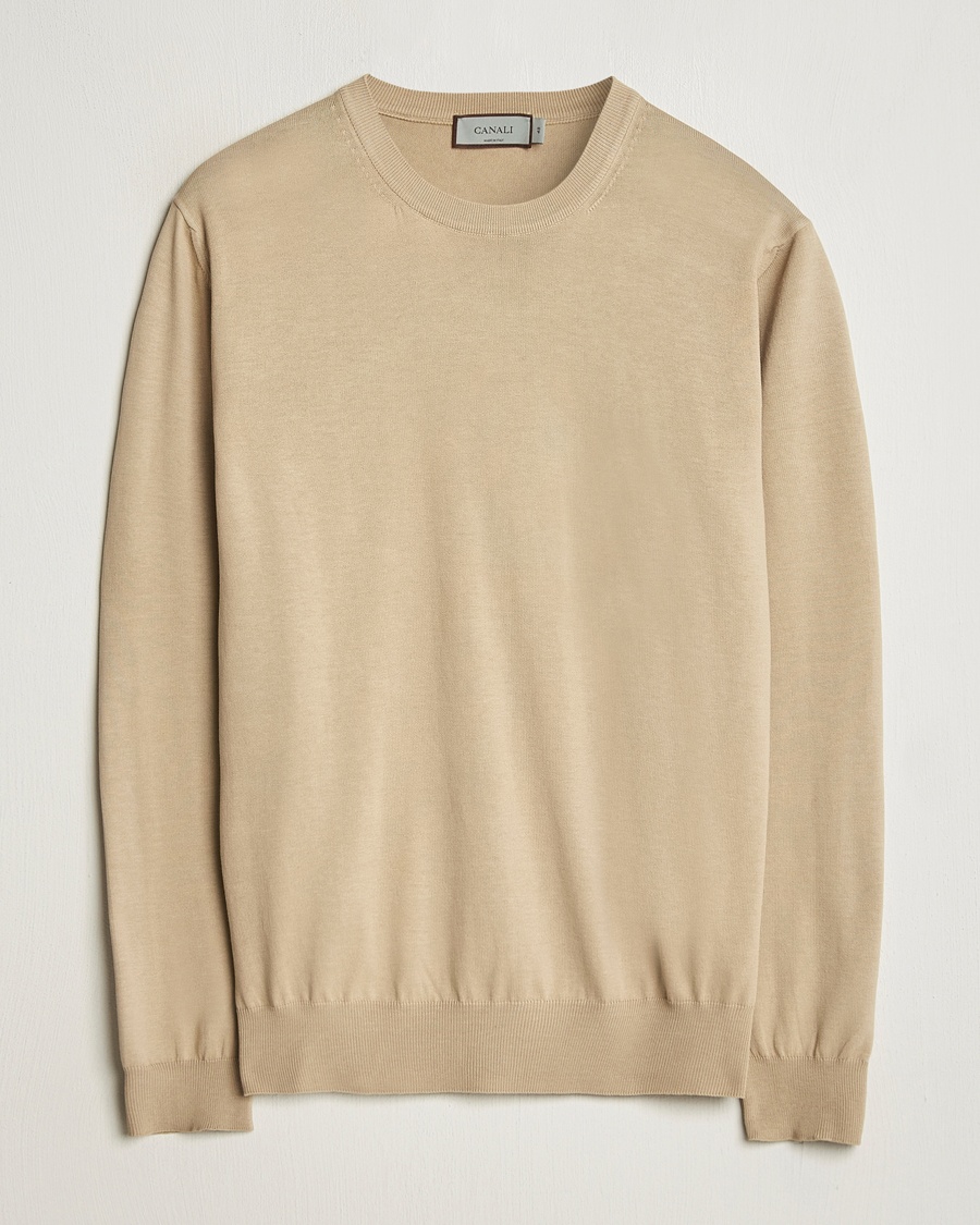 Herr | Tröjor | Canali | Cotton Crew Neck Pullover Beige