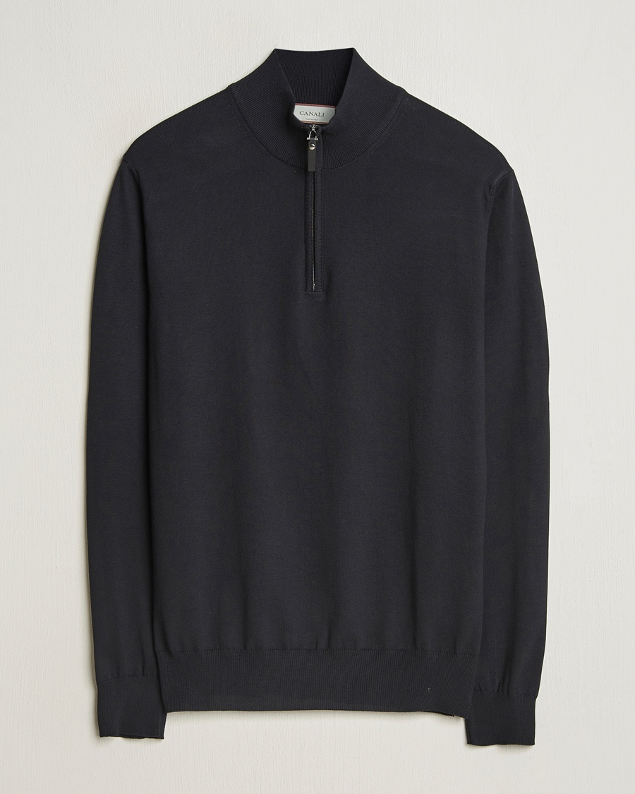 Herr | Half-zip | Canali | Cotton Half Zip Black