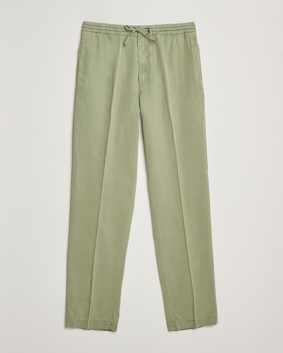 Herr | Linnebyxor | Canali | Drawstring Slacks Military Green