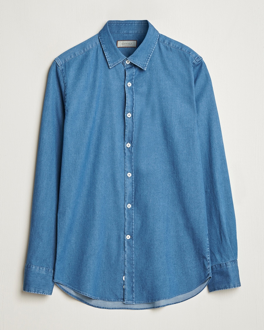 Herr | Jeansskjortor | Canali | Slim Fit Denim Shirt Medium Blue Wash