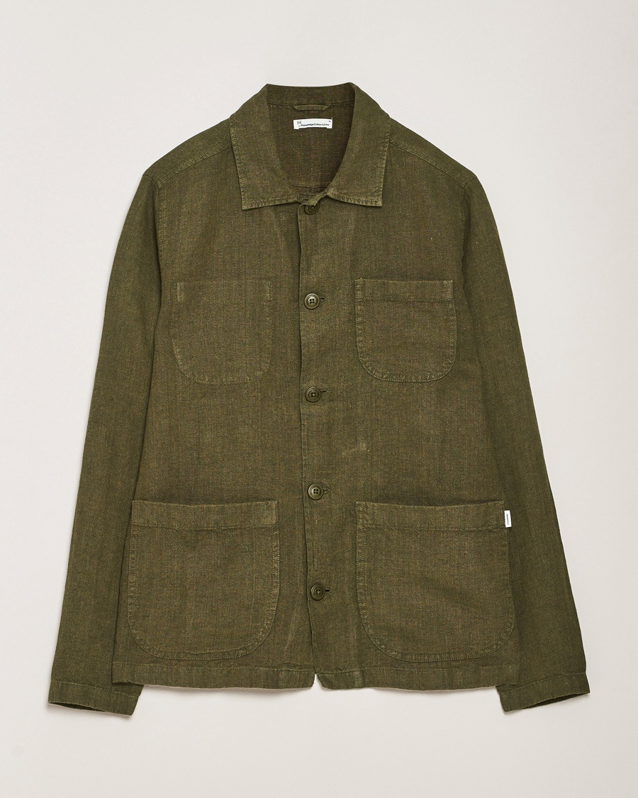 KnowledgeCotton Apparel Linen Overshirt Burnt Olive – Grön