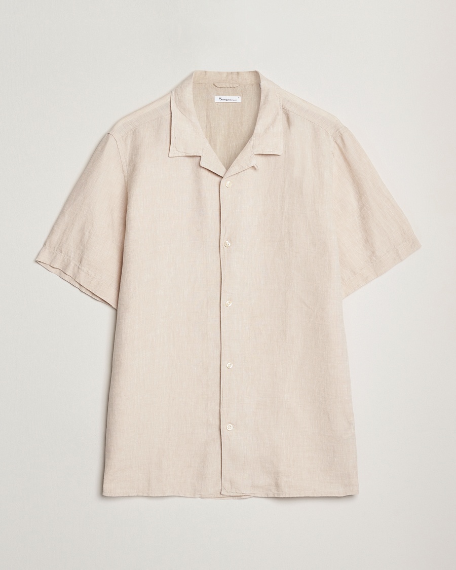 KnowledgeCotton Apparel Short Sleeve Linen Resort Shirt Light Feather Grey – Grå