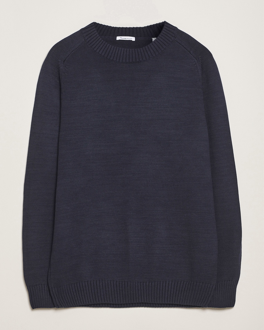 Herr | Stickade tröjor | KnowledgeCotton Apparel | Plain Knitted Cotton Crew Night Sky