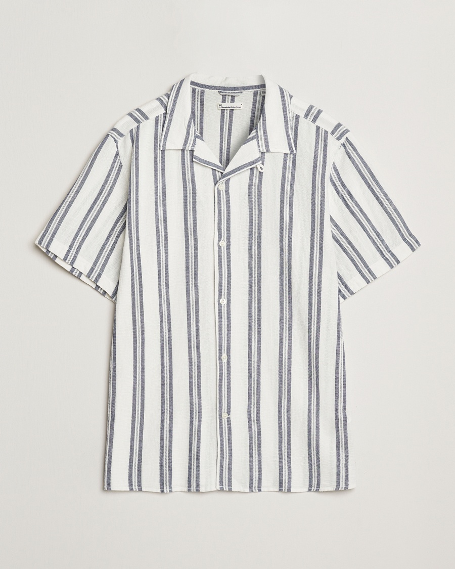 Herr | Casual | KnowledgeCotton Apparel | Box Short Sleeve Stripe Shirt Blue