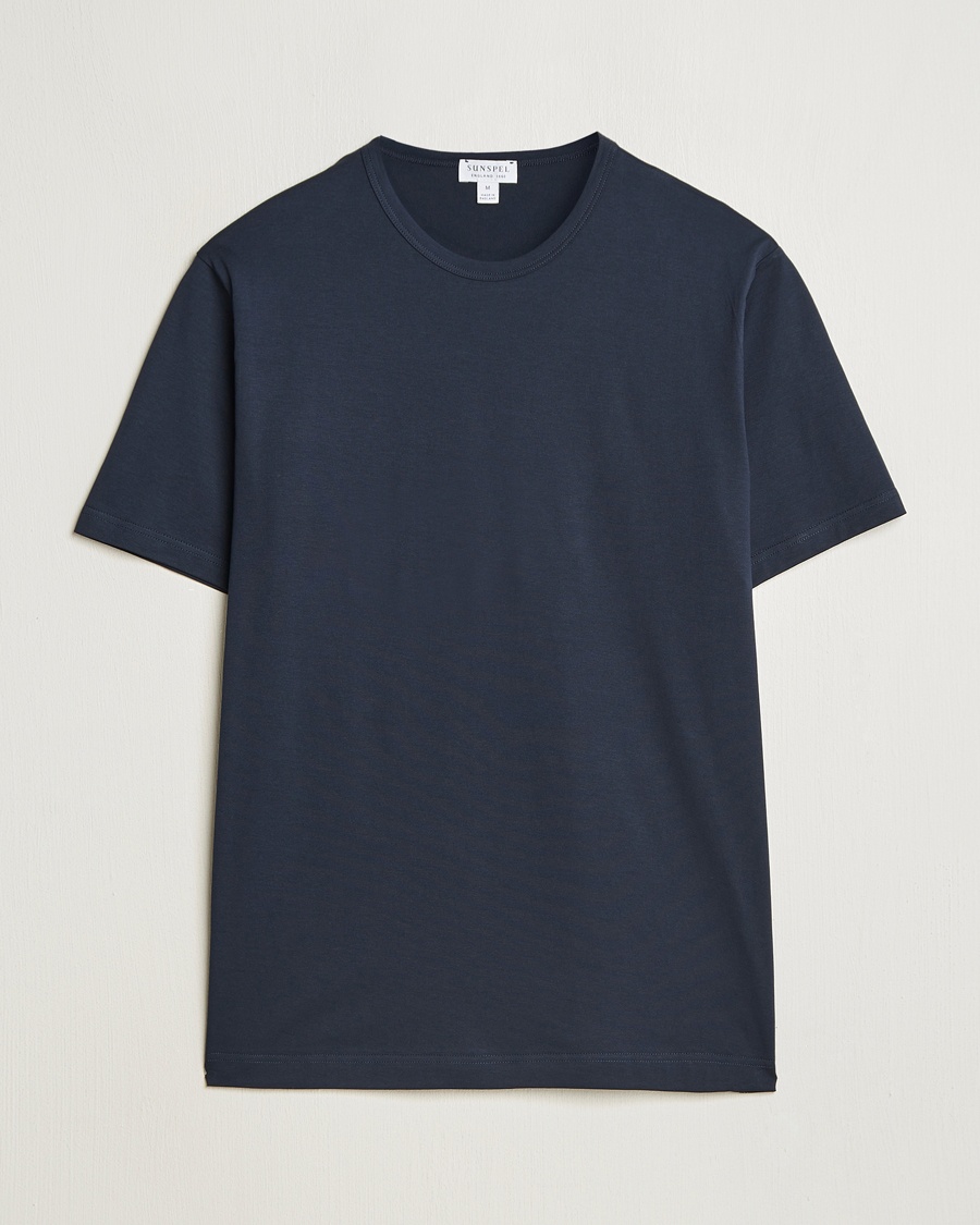 Sunspel Crew Neck Q82 Cotton T-Shirt Midnight Navy – Blå