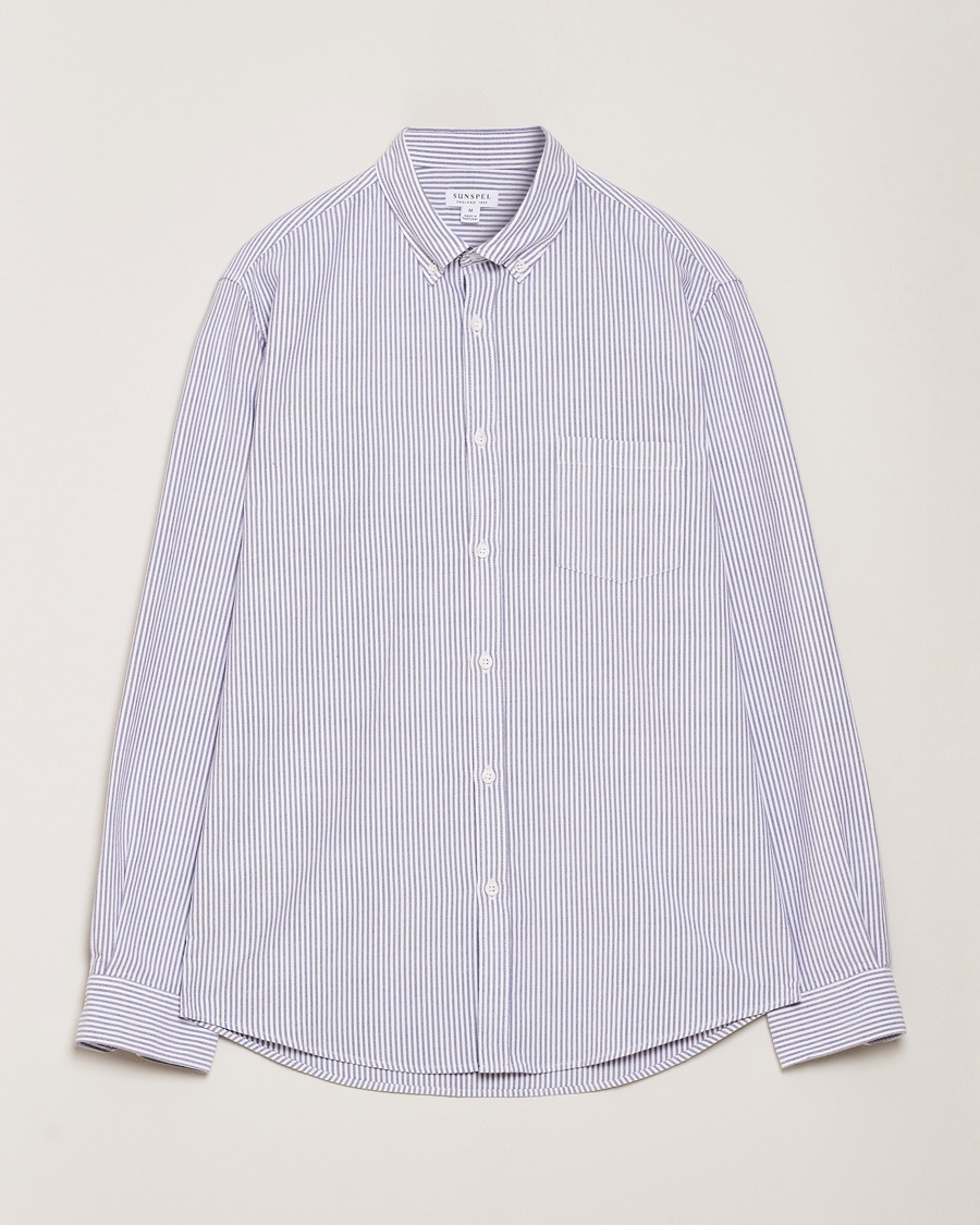 Sunspel Striped Oxford Button Down Shirt White/Navy – Blå