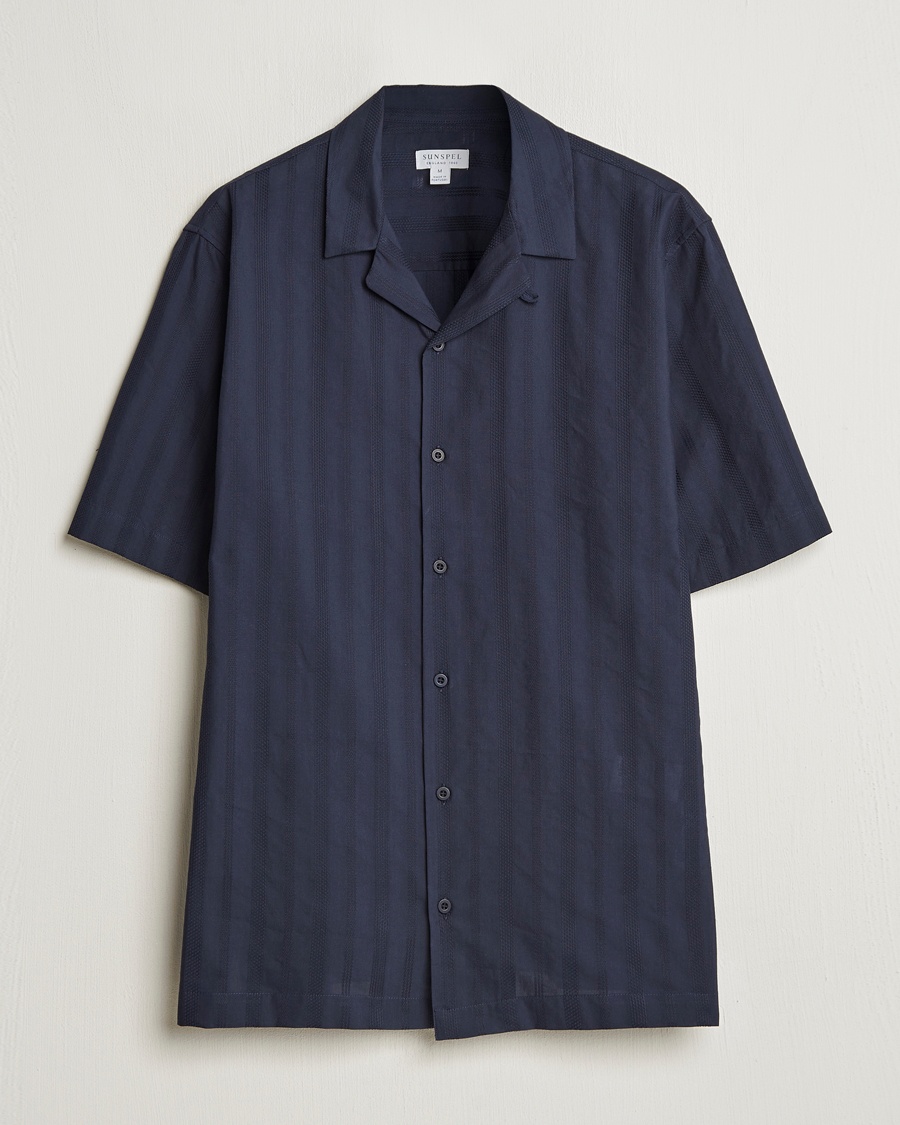 Herr | | Sunspel | Embroidered Cotton Camp Shirt Navy