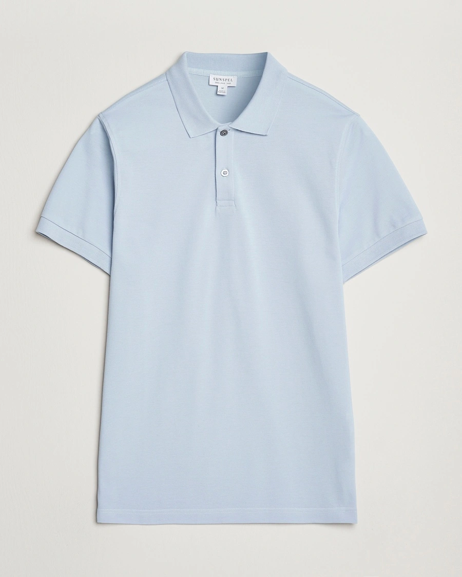 Herr | | Sunspel | Supima Cotton Short Sleeve Pique Polo Blue Mist