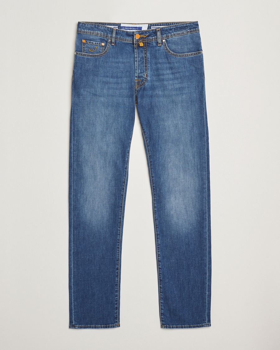 Herr | Jeans | Jacob Cohën | Bard Slim Fit Denim/Linen Jeans Mid Blue
