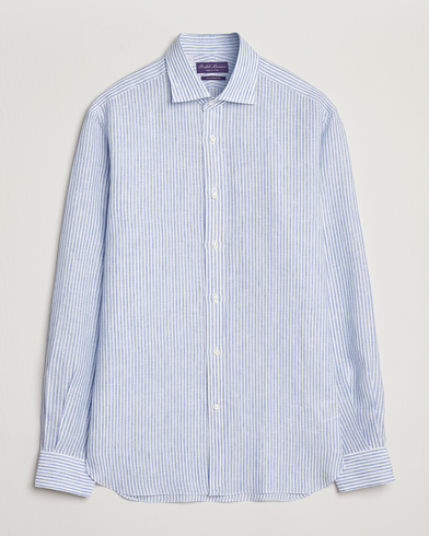 Herr | Linneskjortor | Ralph Lauren Purple Label | Striped Linen Shirt Light Blue