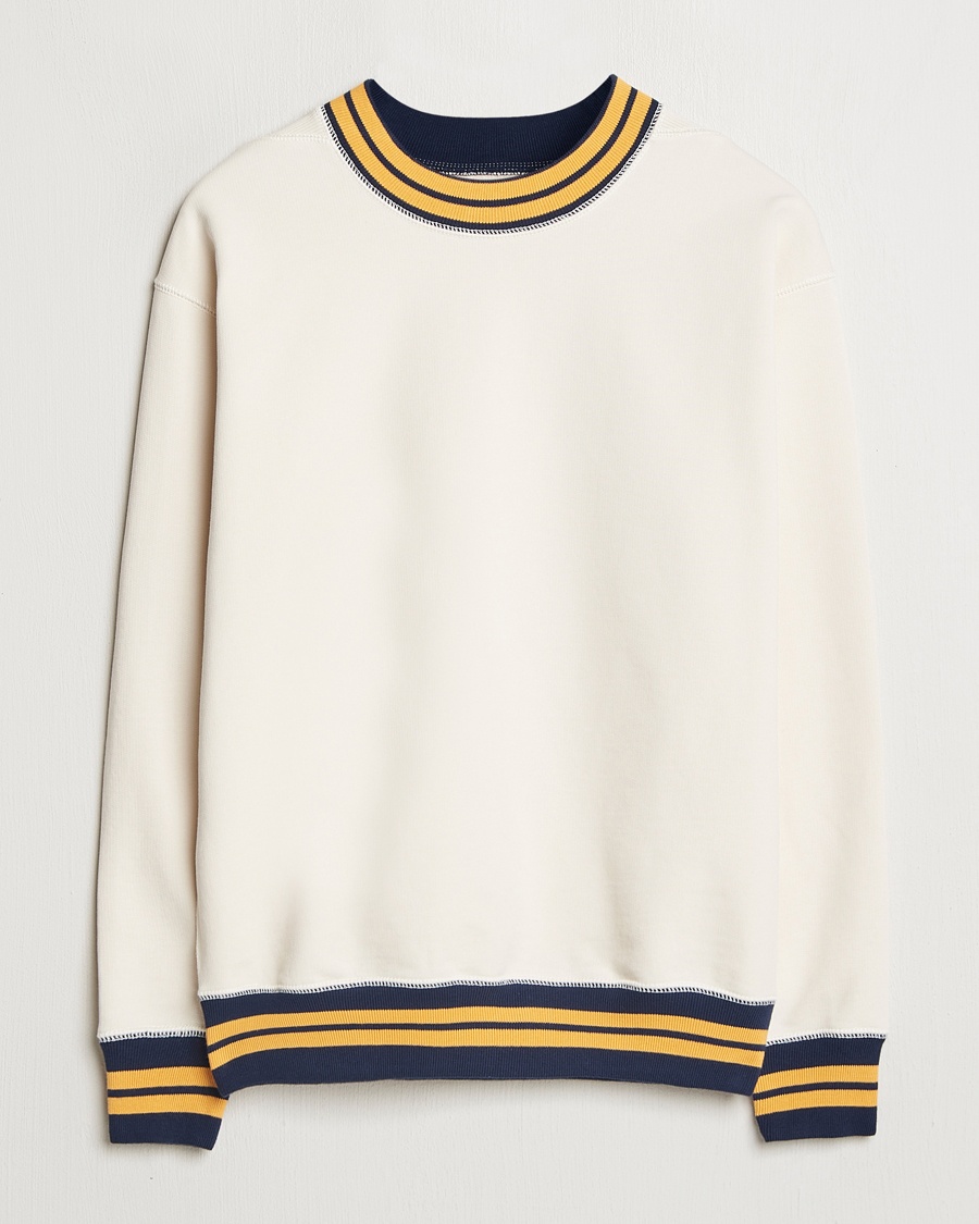 Herr | Sweatshirts | Drake's | Striped Rib Long Sleeve Sweatshirt Ecru/Navy