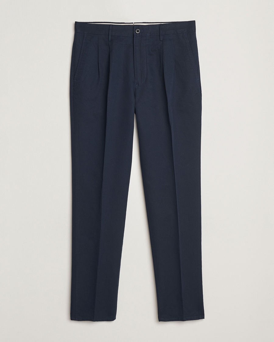 Herr | | Incotex | Tapered Fit Pleated Linen Slacks Navy