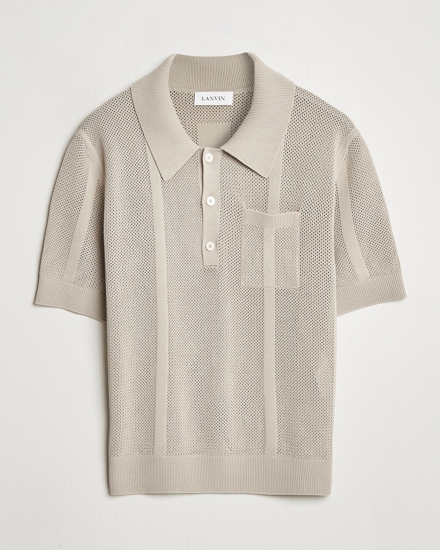 Herr | Stickade pikéer | Lanvin | Striped Jacquard Polo Light Beige