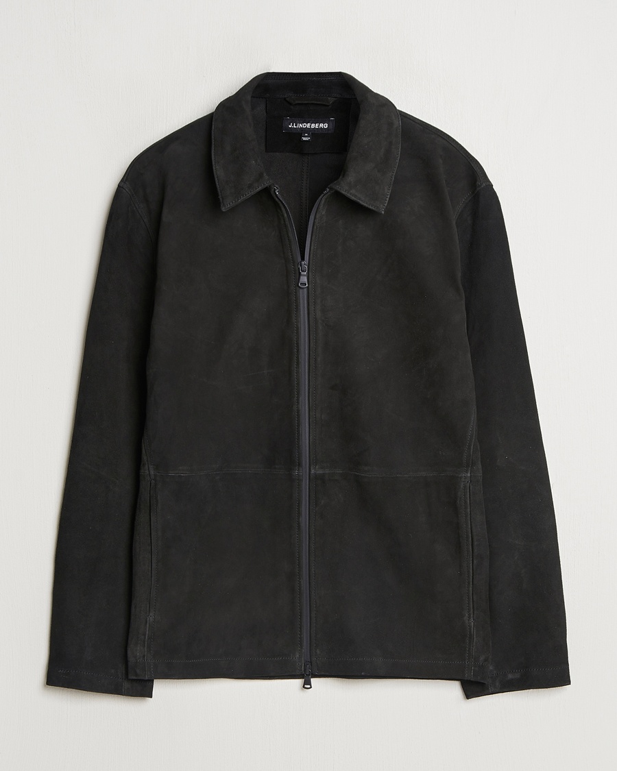 Herr | Skinnjackor | J.Lindeberg | Jonah Suede Overshirt Black