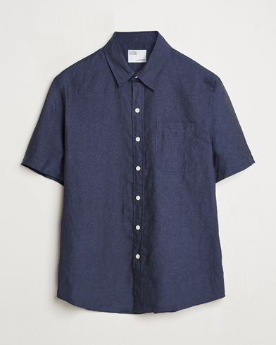 Herr | Kortärmade skjortor | Colorful Standard | Garment Dyed Linen Short Sleeve Shirt Navy Blue