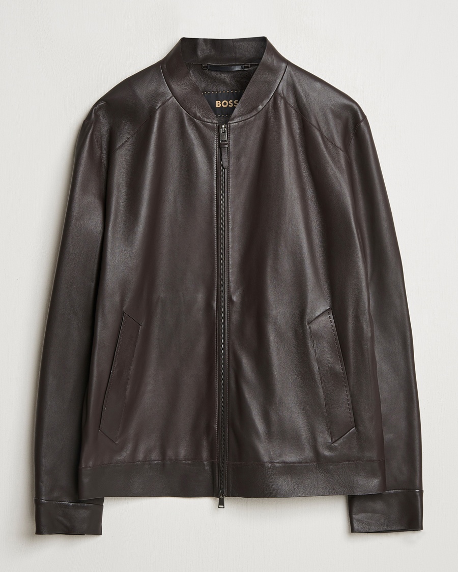 Herr | Höstjackor | BOSS CAMEL | Maiverse Leather Jacket Dark Brown