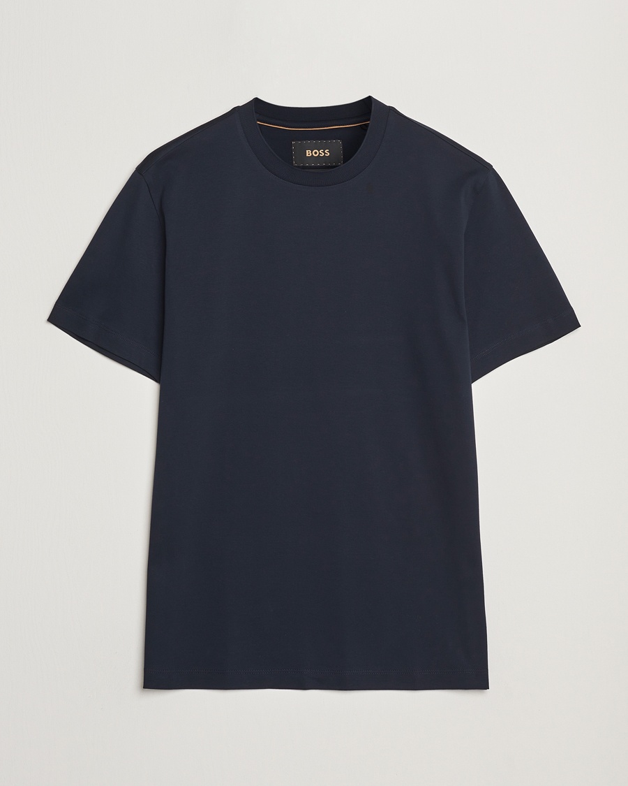 Herr | T-Shirts | BOSS CAMEL | Tesar Cotton Knitted T-Shirt Dark Blue