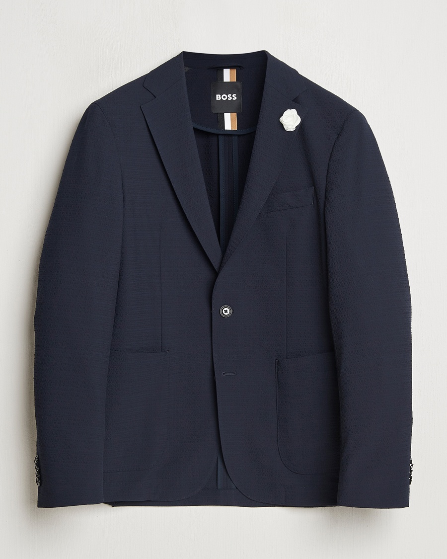 Herr | Bomullskavajer | BOSS BLACK | Hanry Seersucker Patch Pocket Blazer Dark Blue