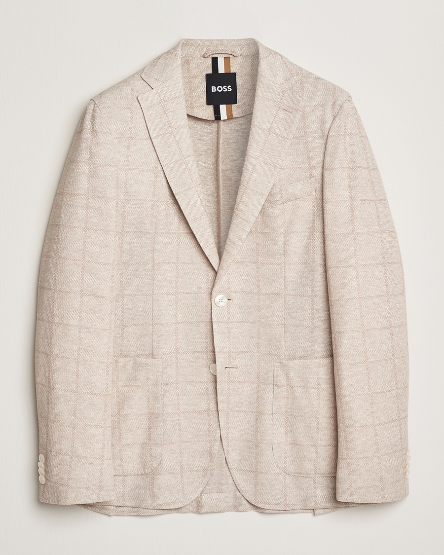 Herr | Bomullskavajer | BOSS BLACK | Hanry Checked Jersey Patch Pocket Blazer Open White