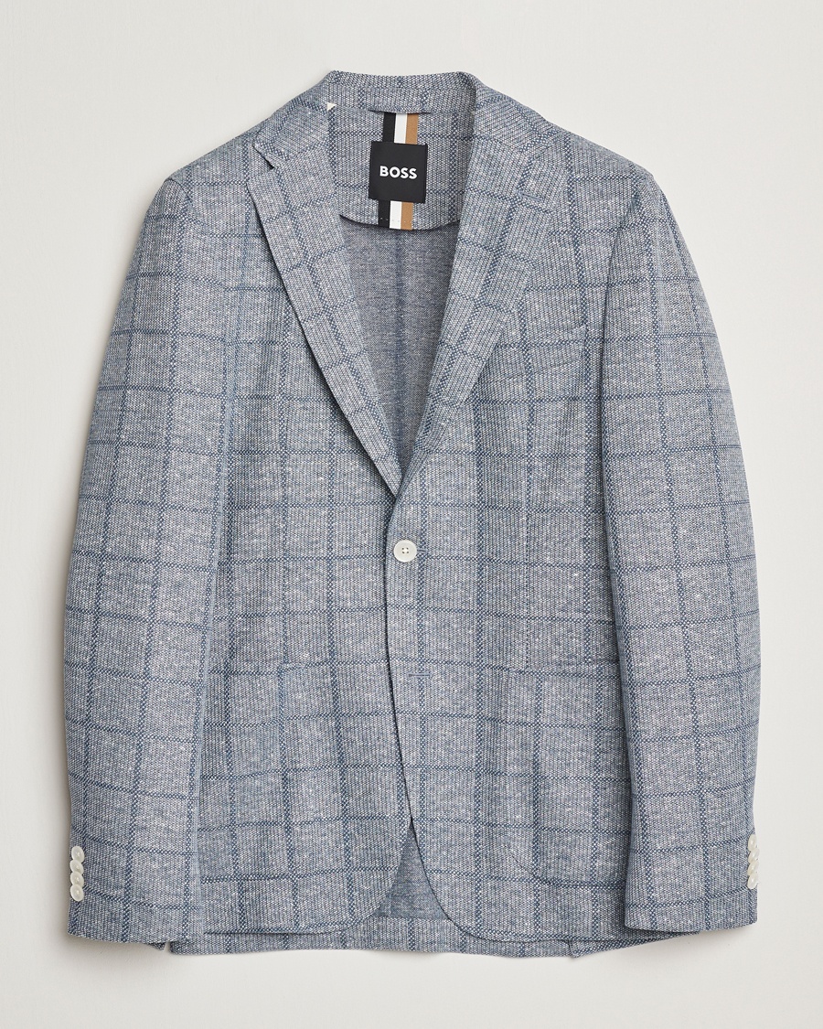 Herr | Bomullskavajer | BOSS BLACK | Hanry Checked Jersey Patch Pocket Blazer Light Blue
