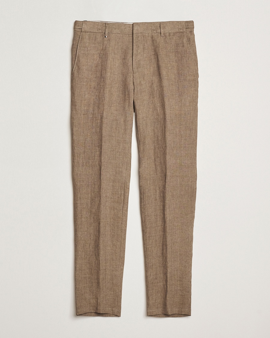 Herr | BOSS | BOSS BLACK | Genius Pleated Linen Trousers Dark Brown