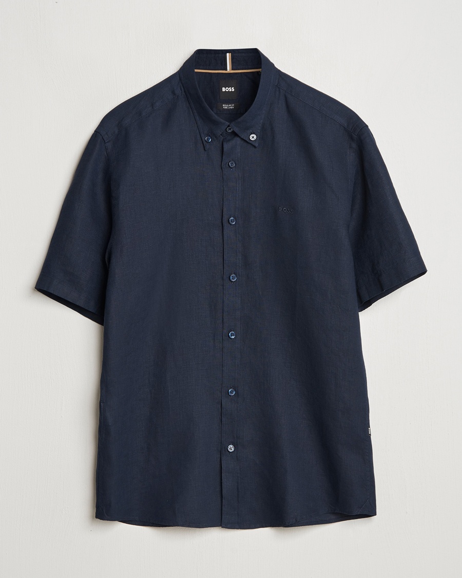 Herr | BOSS | BOSS BLACK | Liam Linen Short Sleeve Shirt Dark Blue