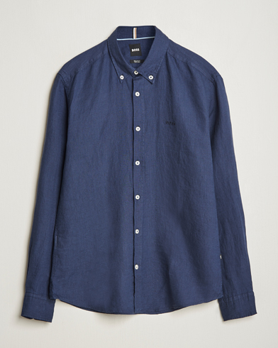 Herr | Linneskjortor | BOSS BLACK | Liam Linen Shirt Dark Blue