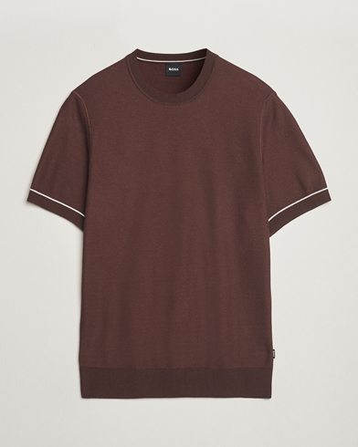 Herr | Lojalitetserbjudande | BOSS BLACK | Jianfranco Cotton/Viscose Knitted T-Shirt Dark Brown