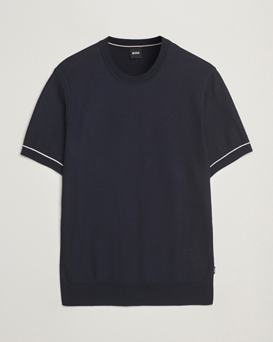 Herr | Kortärmade t-shirts | BOSS BLACK | Jianfranco Cotton/Viscose Knitted T-Shirt Dark Blue