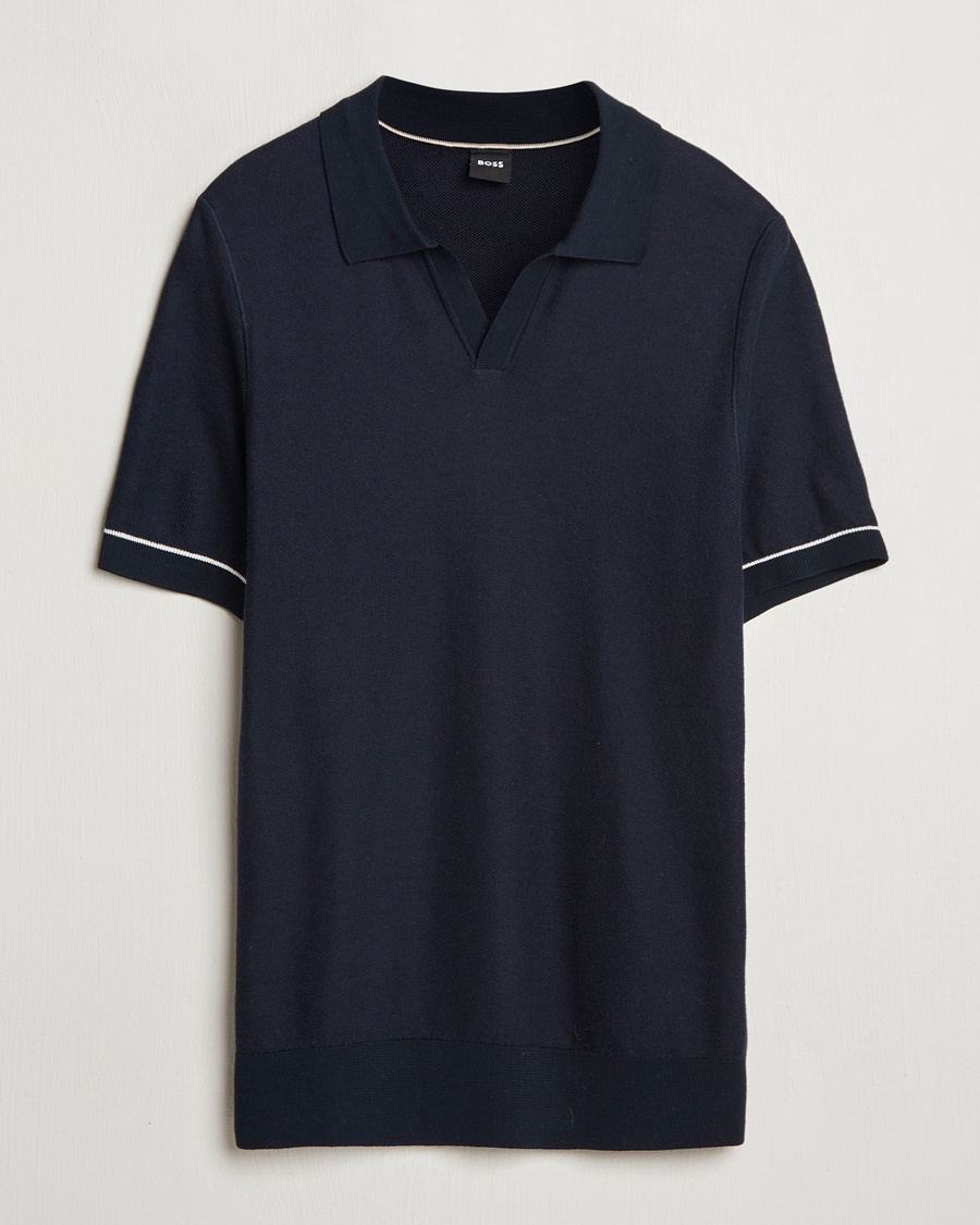 Herr | BOSS | BOSS BLACK | Jianluca Cotton/Lyocell Knitted Polo Dark Blue