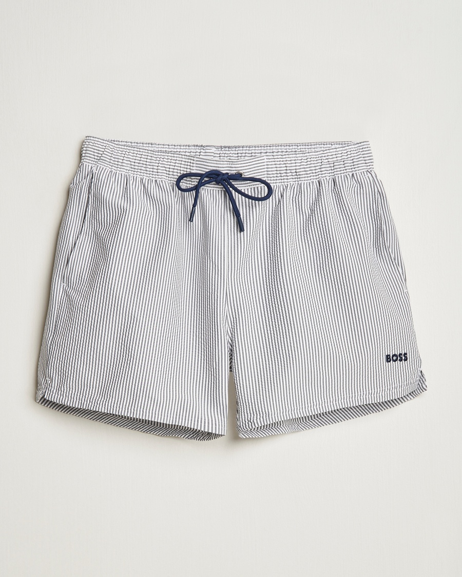 Herr | BOSS | BOSS BLACK | Velvetfish Seersucker Swimshorts Navy