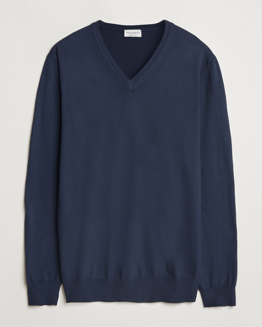 Herr | | Morgano | Supersoft Egyptian Cotton V-Neck Navy