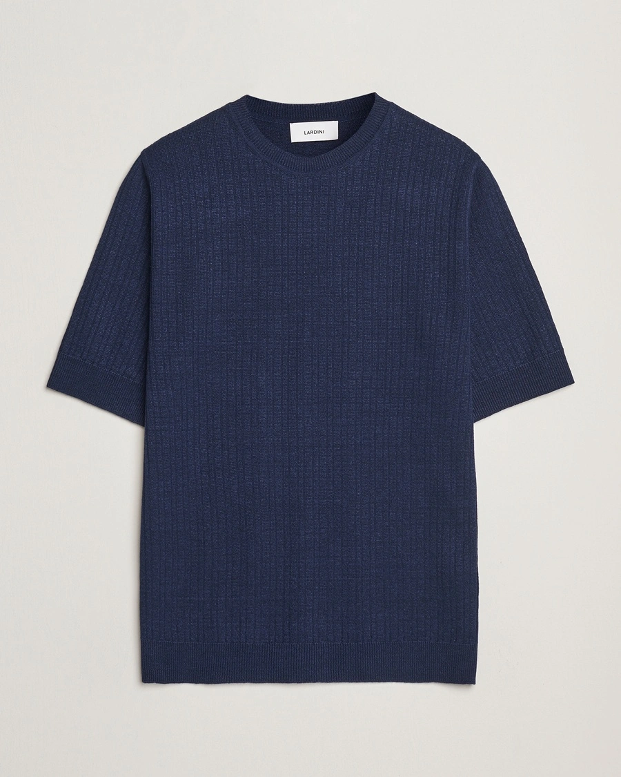 Herr | Lardini | Lardini | Knitted Linen/Cotton T-Shirt Navy