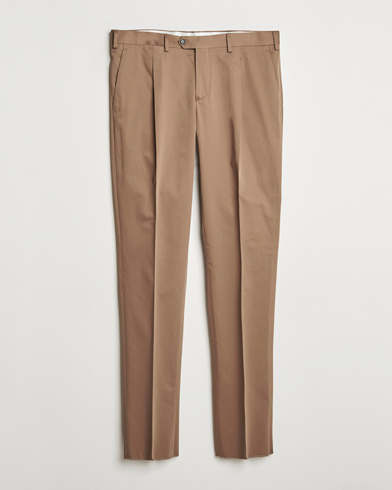 Herr | Lardini | Lardini | Pleated Cotton Stretch Trousers Light Brown