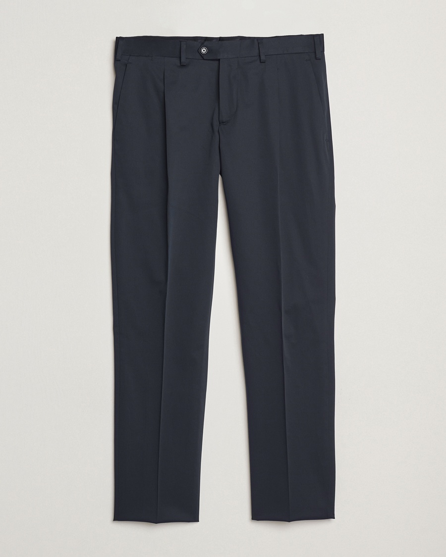 Herr | Lardini | Lardini | Pleated Cotton Stretch Trousers Navy