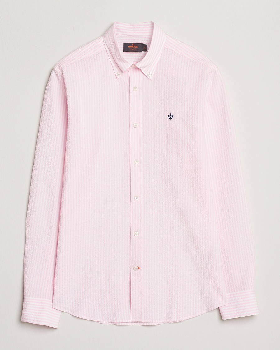 Herr | Casualskjortor | Morris | Slim Fit Striped Seersucker Shirt Light Pink