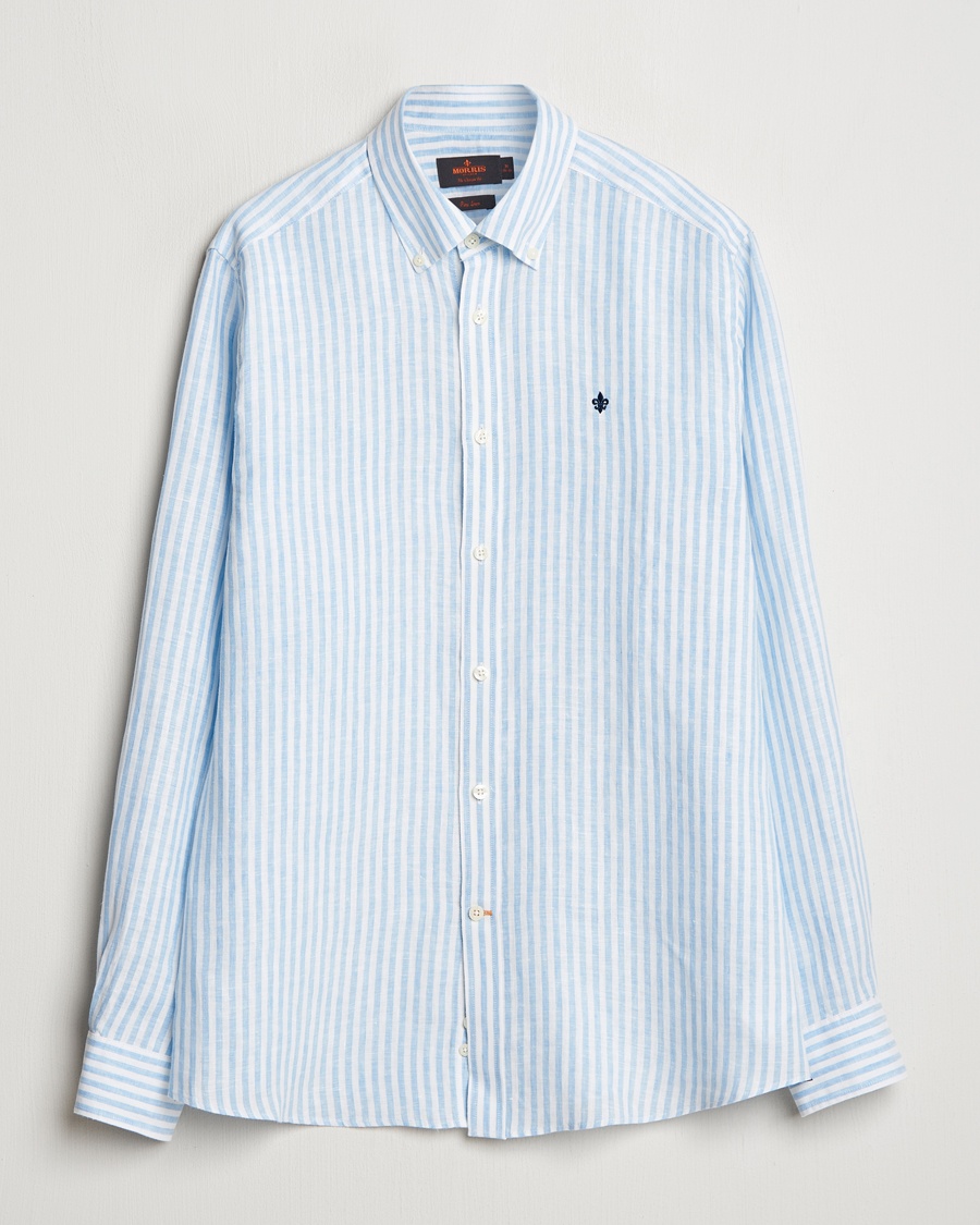 Herr | | Morris | Douglas Striped Linen Shirt Light Blue